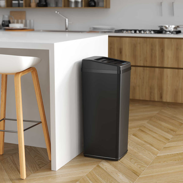 14 Gallon Black Self-Contained Electric-Motor Sensor Kitchen Trash Can with AbsorbX