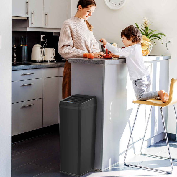14 Gallon Black Self-Contained Electric-Motor Sensor Kitchen Trash Can with AbsorbX