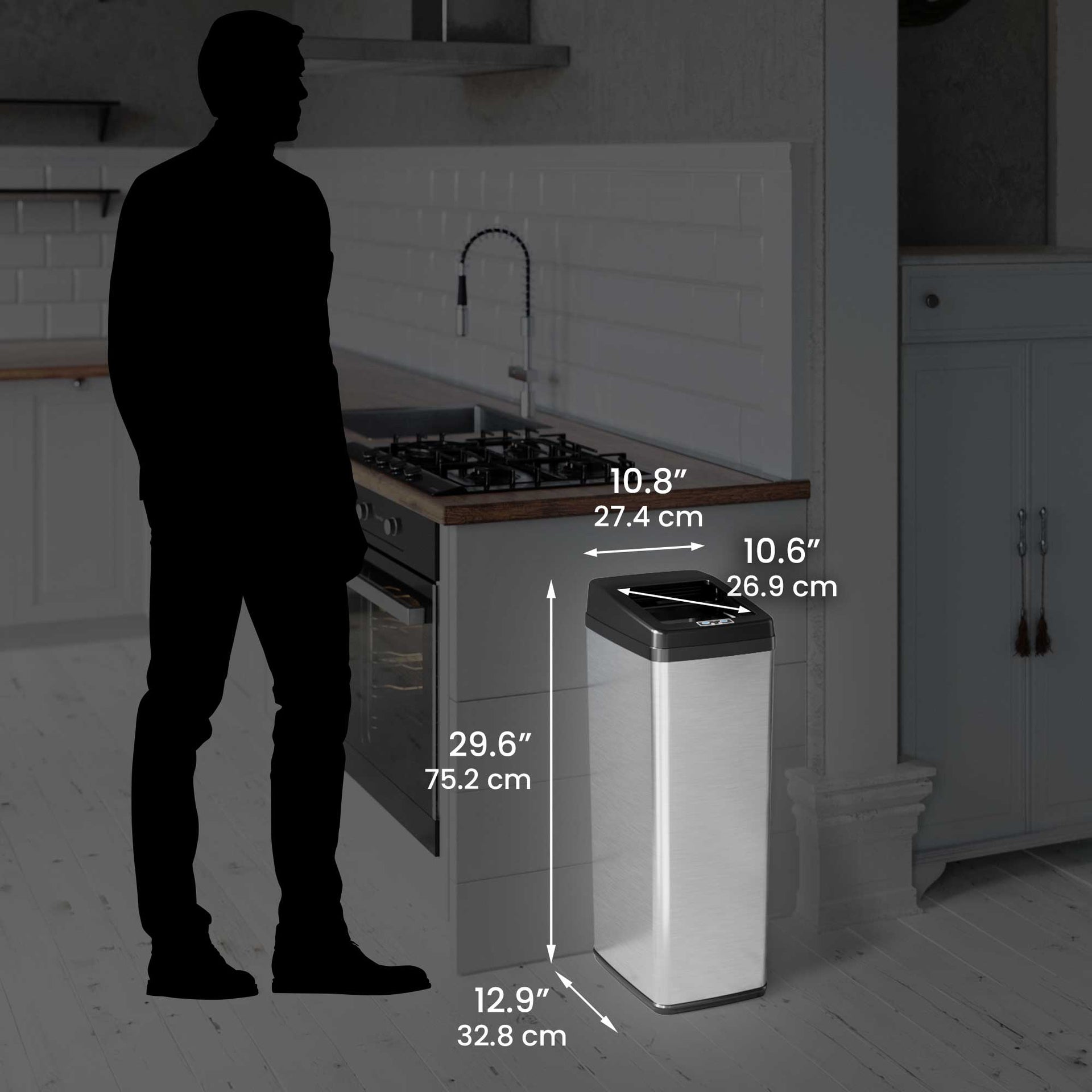 14 Gallon Self-Contained Electric-Motor Sensor Kitchen Trash Can with AbsorbX