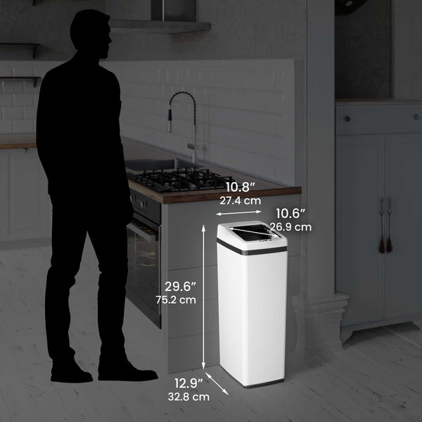 14 Gallon White Self-Contained Electric-Motor Sensor Kitchen Trash Can with AbsorbX