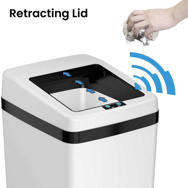 14 Gallon White Self-Contained Electric-Motor Sensor Kitchen Trash Can with AbsorbX
