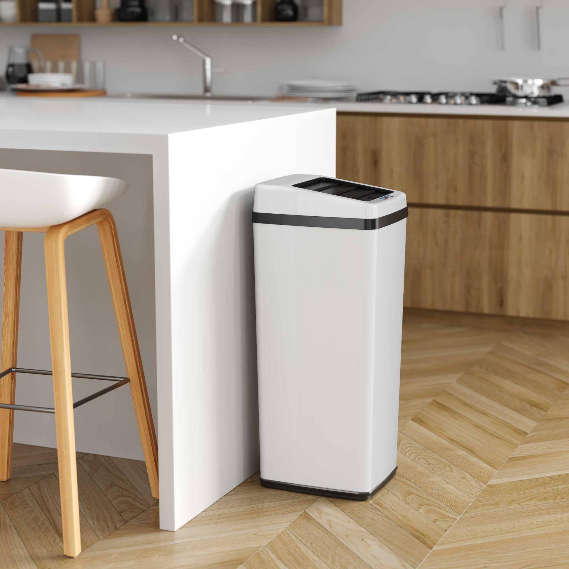 14 Gallon White Self-Contained Electric-Motor Sensor Kitchen Trash Can with AbsorbX