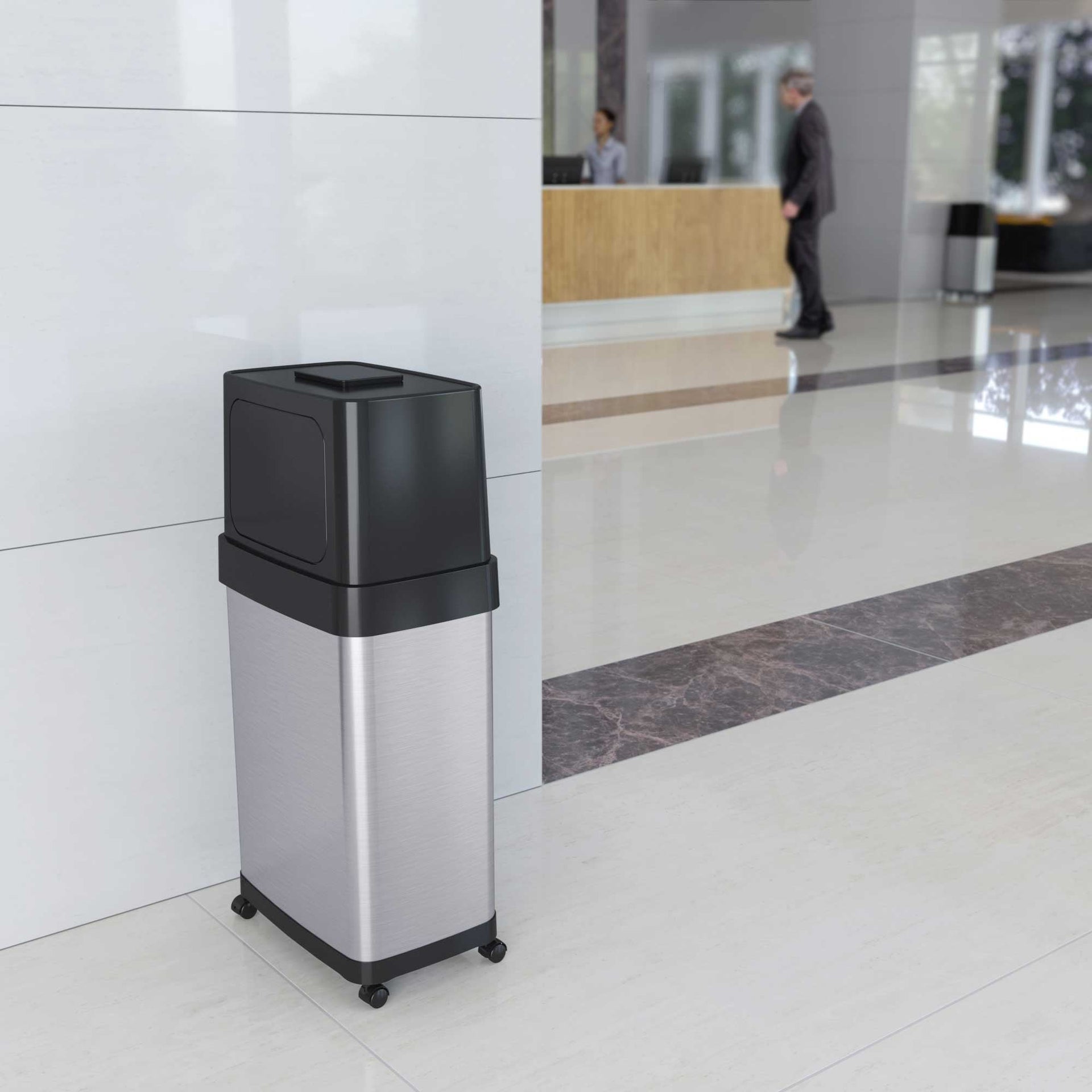 18 Gallon / 68 Liter Dual Push Door Trash Can with Wheels
