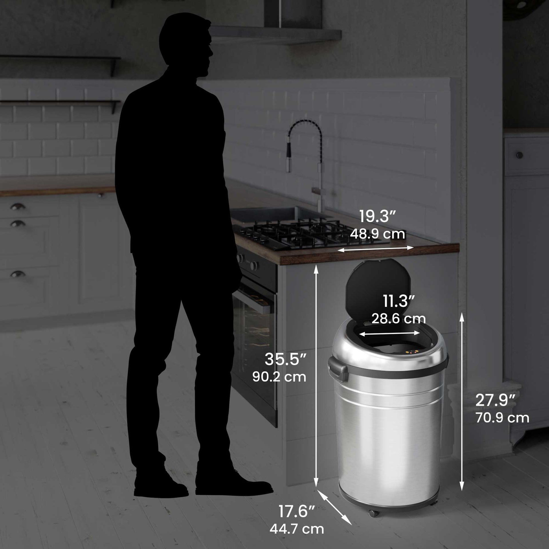18 Gallon / 68 Liter Self-Contained Electric-Motor Sensor Kitchen Trash Can with Wheels and AbsorbX