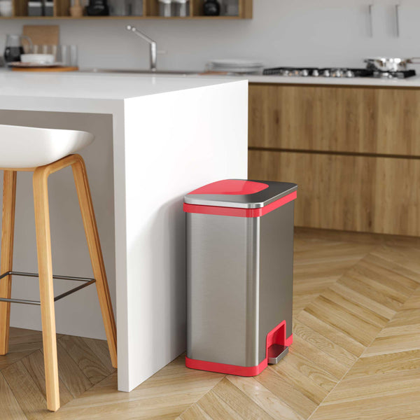 13 Gallon AutoStep Self-Contained Electric-Motor Sensor Kitchen Trash Can with AbsorbX (Red Trim)
