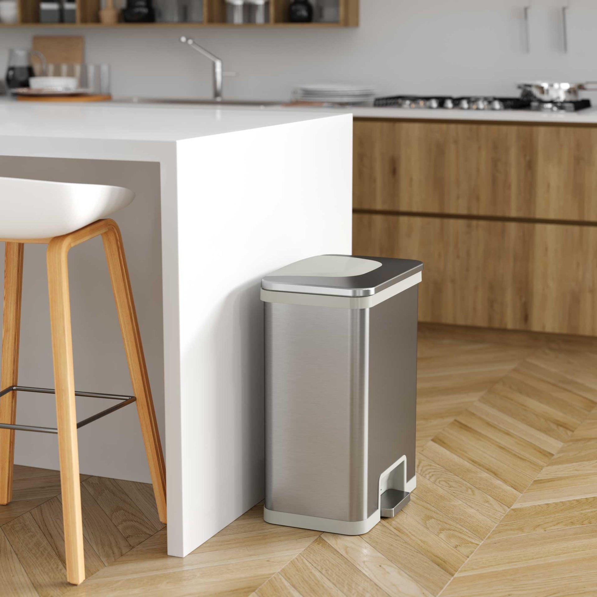 13 Gallon AutoStep Stainless Steel Pedal Sensor Trash Can (White Trim)