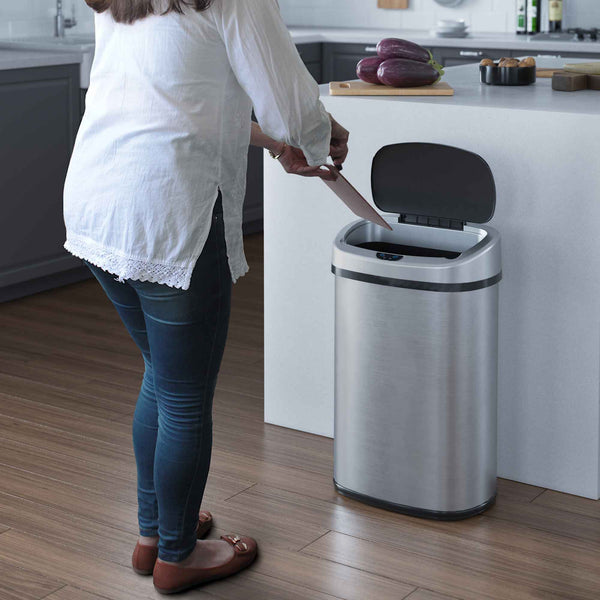 13 Gallon Self-Contained Electric-Motor Sensor Kitchen Trash Can with AbsorbX – Oval Touchless Trash Bin