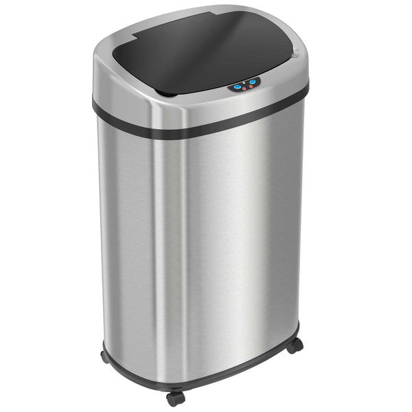 13 Gallon Oval Rolling Self-Contained Electric-Motor Sensor Kitchen Trash Can with Wheels and AbsorbX