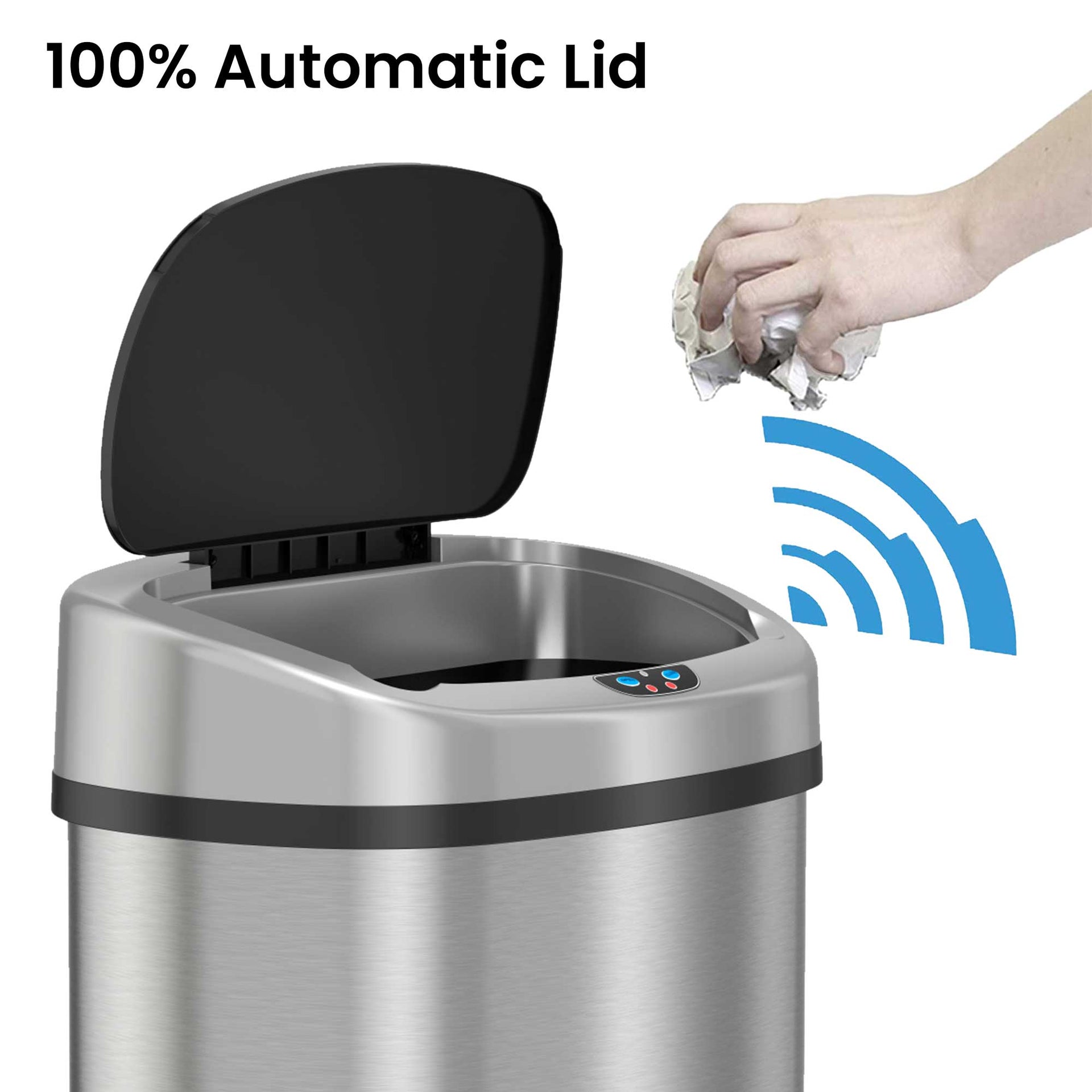 13 Gallon Oval Rolling Self-Contained Electric-Motor Sensor Kitchen Trash Can with Wheels and AbsorbX