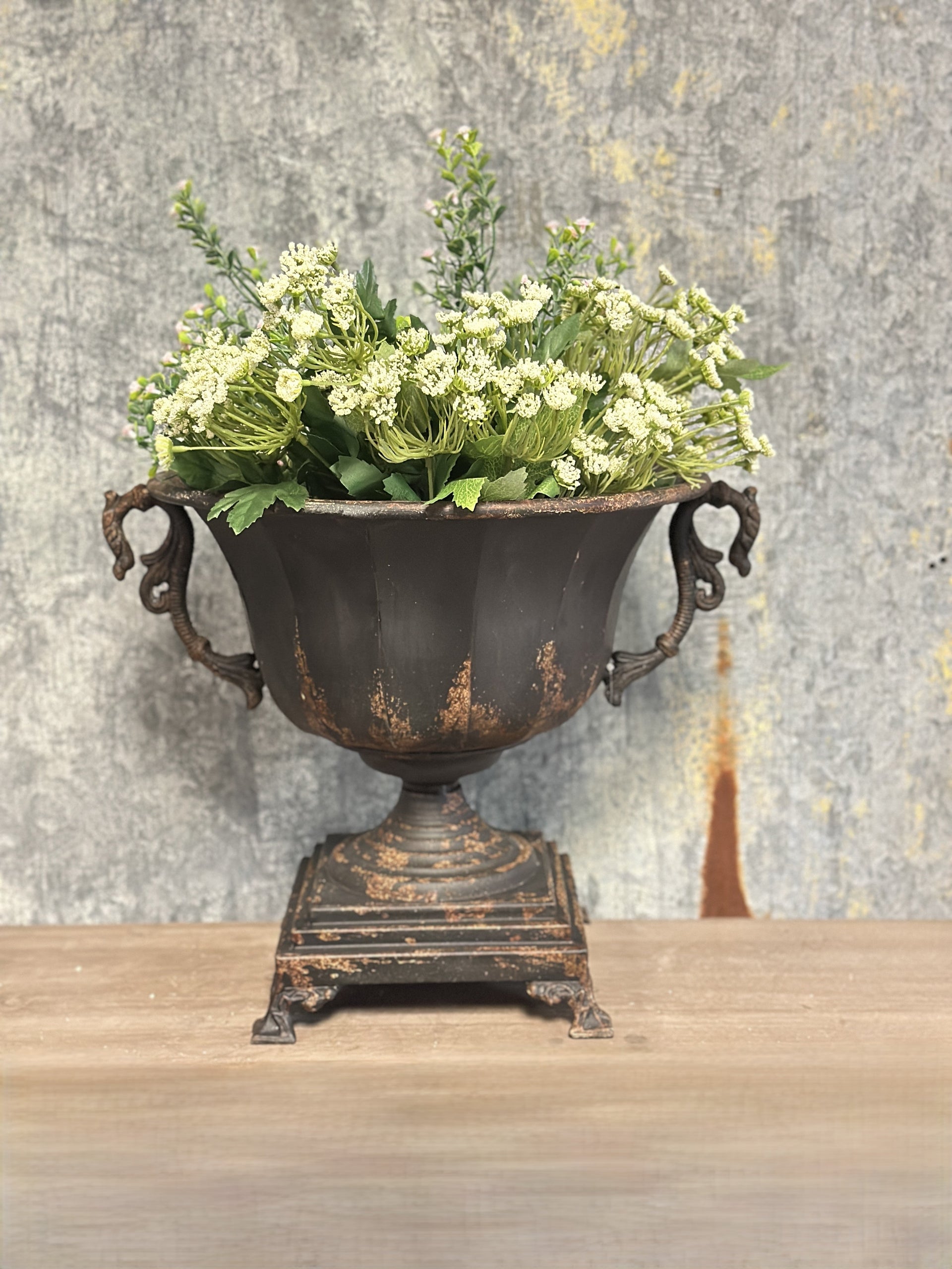 Distressed Black Iron Urn