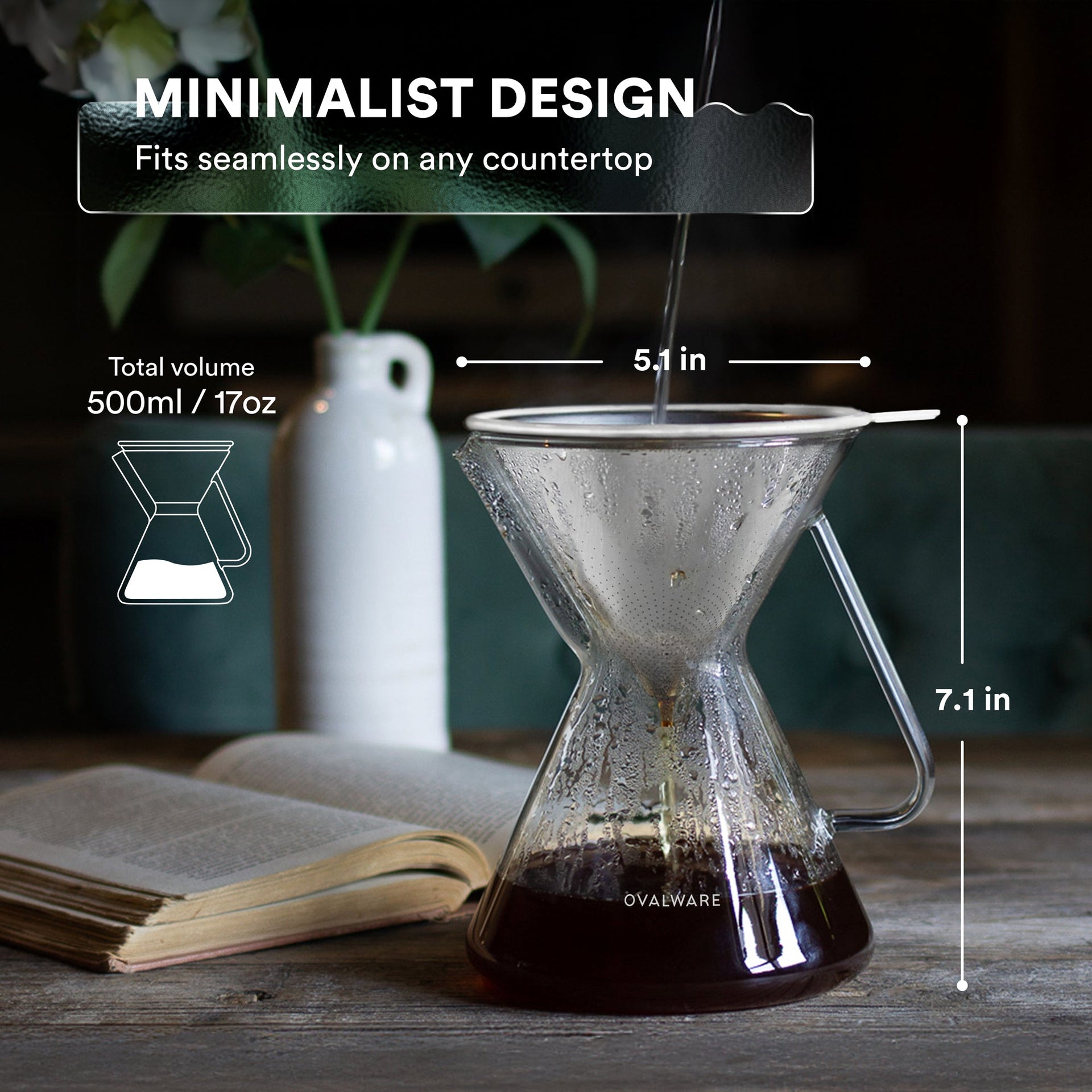 Pour Over Coffee Maker with Filter - 500ml/17oz