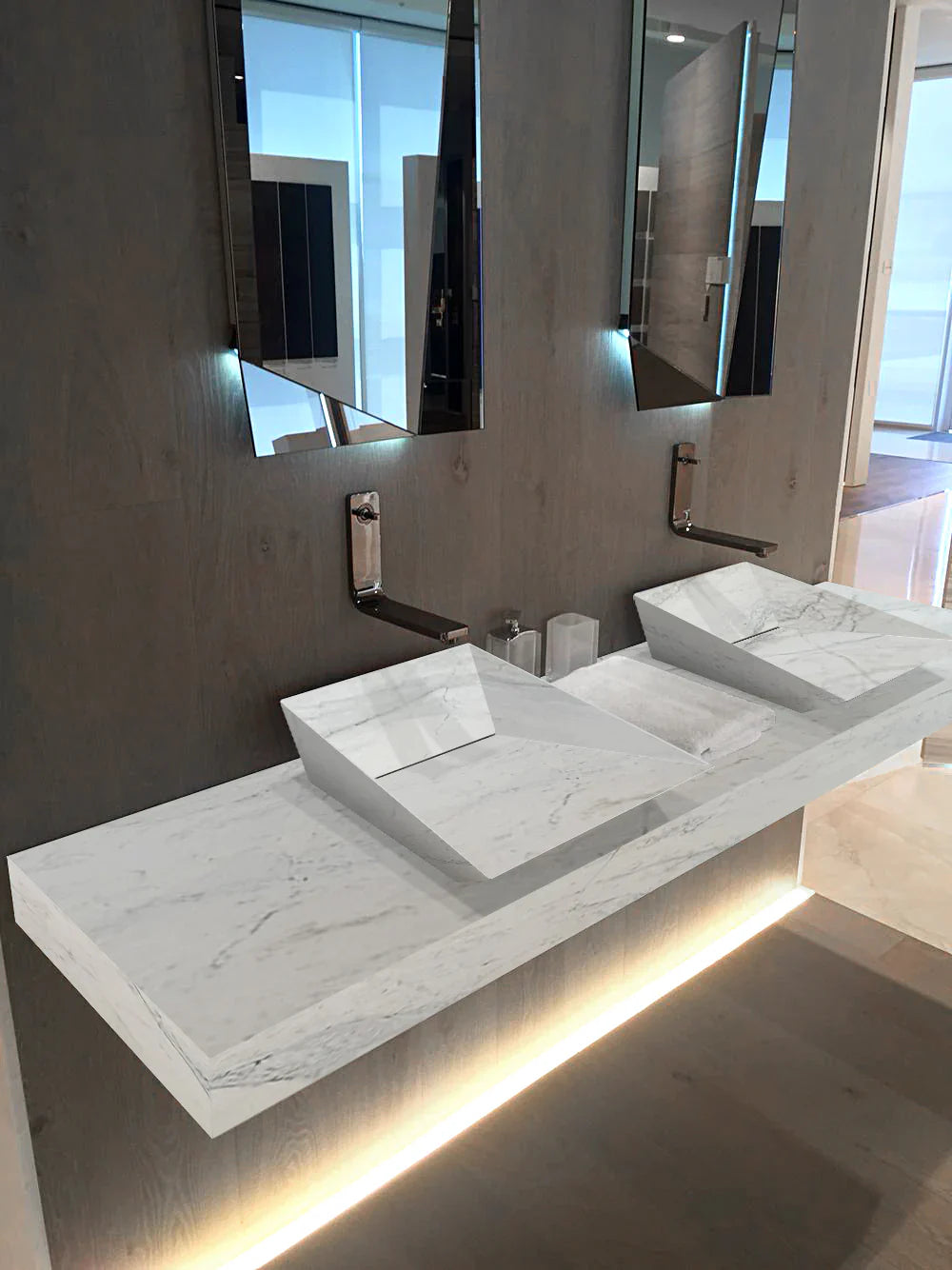 Imperial White Marble Double Sink Above Vanity Wall-mount Bathroom Sink (W)21