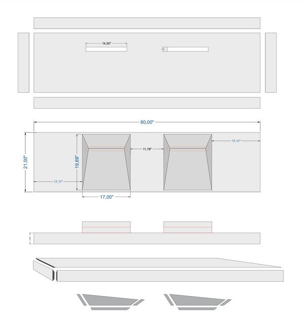 Imperial White Marble Double Sink Above Vanity Wall-mount Bathroom Sink (W)21
