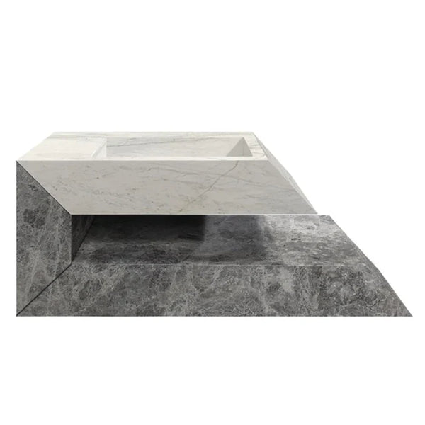Imperial White and Tundra Gray Marble Designer Wall-mount Bathroom Sink (W)18
