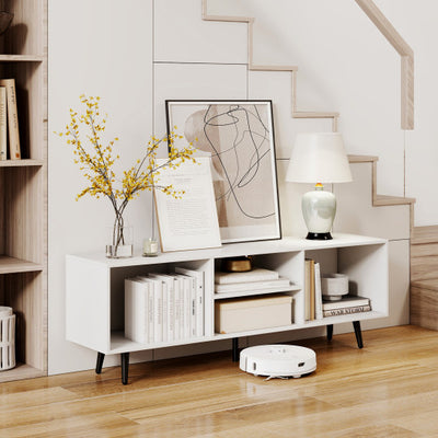 47.5 Inches TV Stand for 55-Inch TV with Compartments and Metal Legs-White