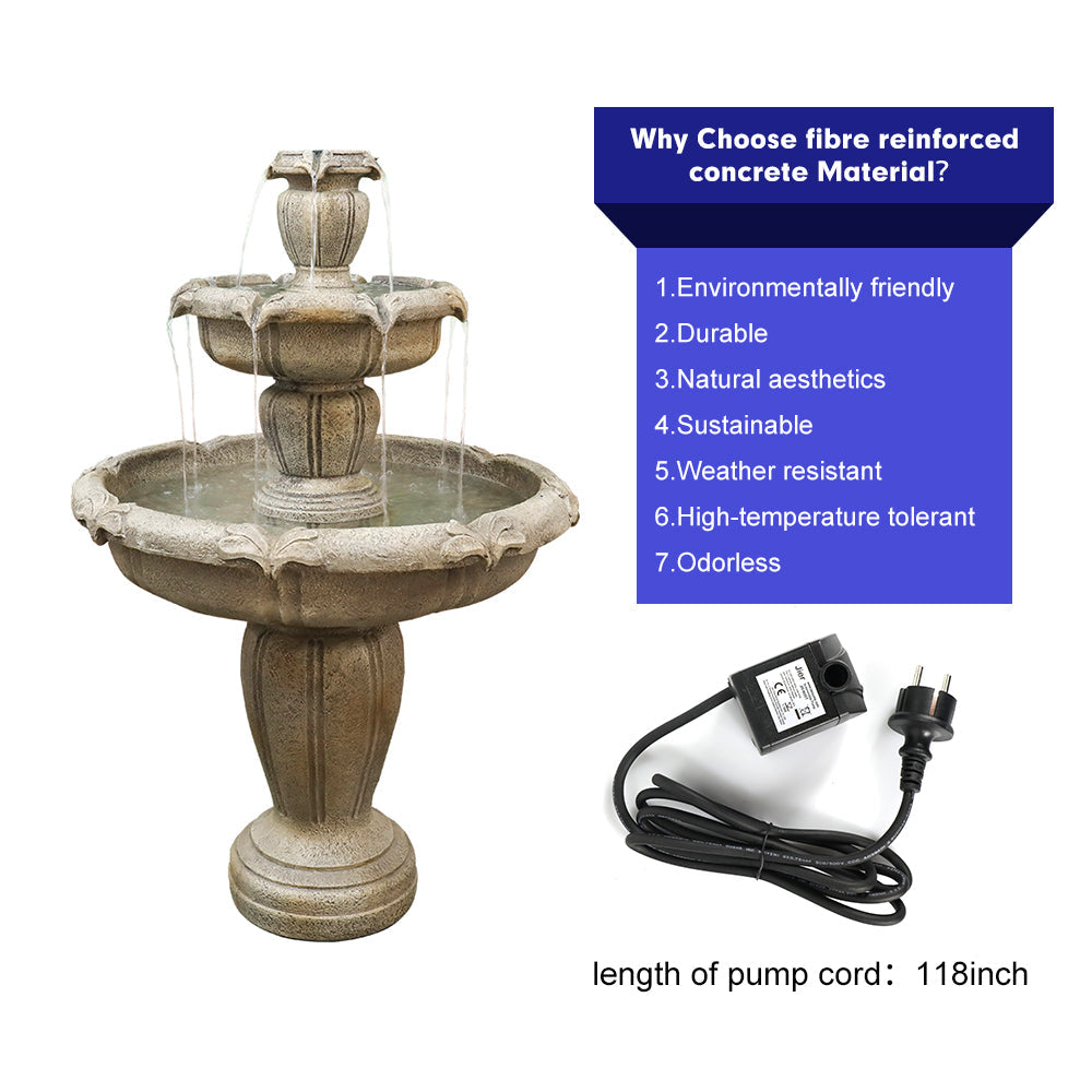 Concrete 3 Tier Water Fountain Large Estate