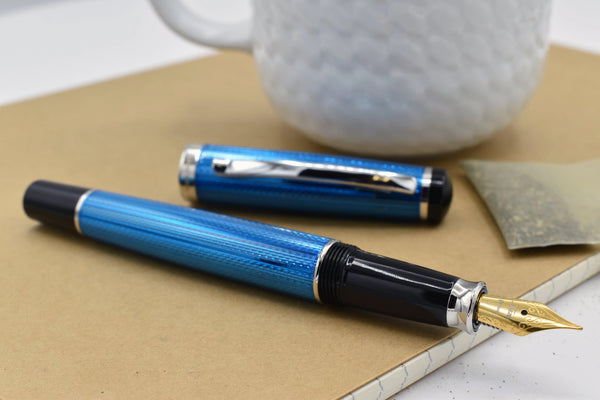 Incognito Diamond-Cut Lacquered Brass Fountain Pen (Fine Nib) - Deep Blue - Gifts for You 'n Me