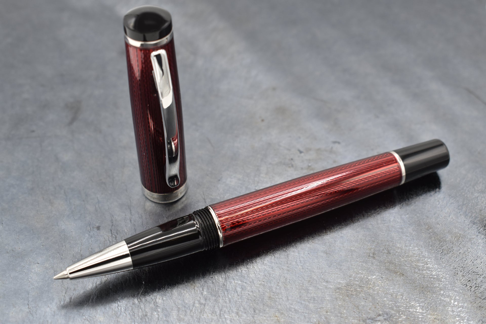 Incognito Diamond-Cut Lacquered Brass Rollerball Pen - Burgundy Red