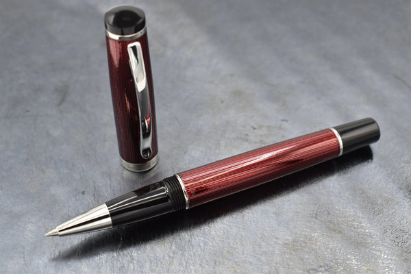 Incognito Diamond-Cut Lacquered Brass Rollerball Pen - Burgundy Red - Gifts for You 'n Me