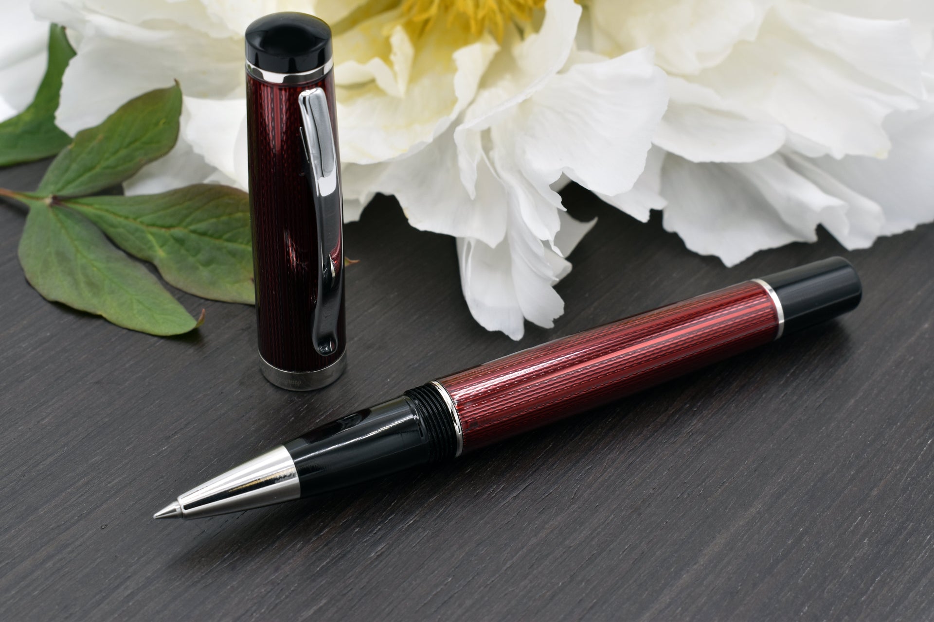 Incognito Diamond-Cut Lacquered Brass Rollerball Pen - Burgundy Red