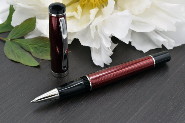 Incognito Diamond-Cut Lacquered Brass Rollerball Pen - Burgundy Red - Gifts for You 'n Me