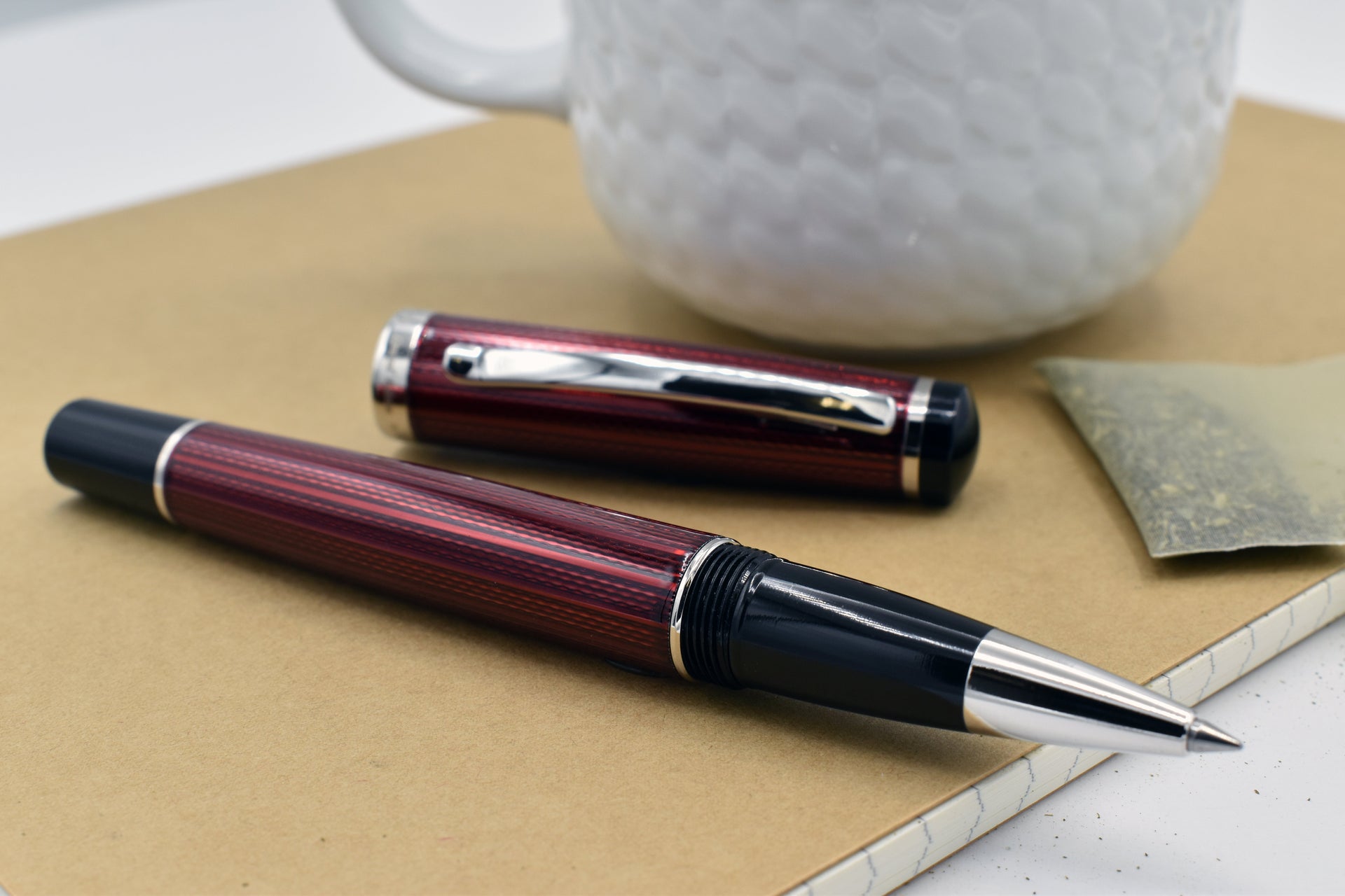Incognito Diamond-Cut Lacquered Brass Rollerball Pen - Burgundy Red
