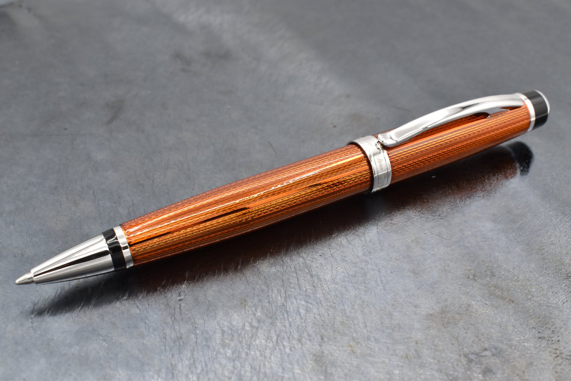 Incognito Diamond-Cut Lacquered Brass Ballpoint Pen - Sunstone Orange