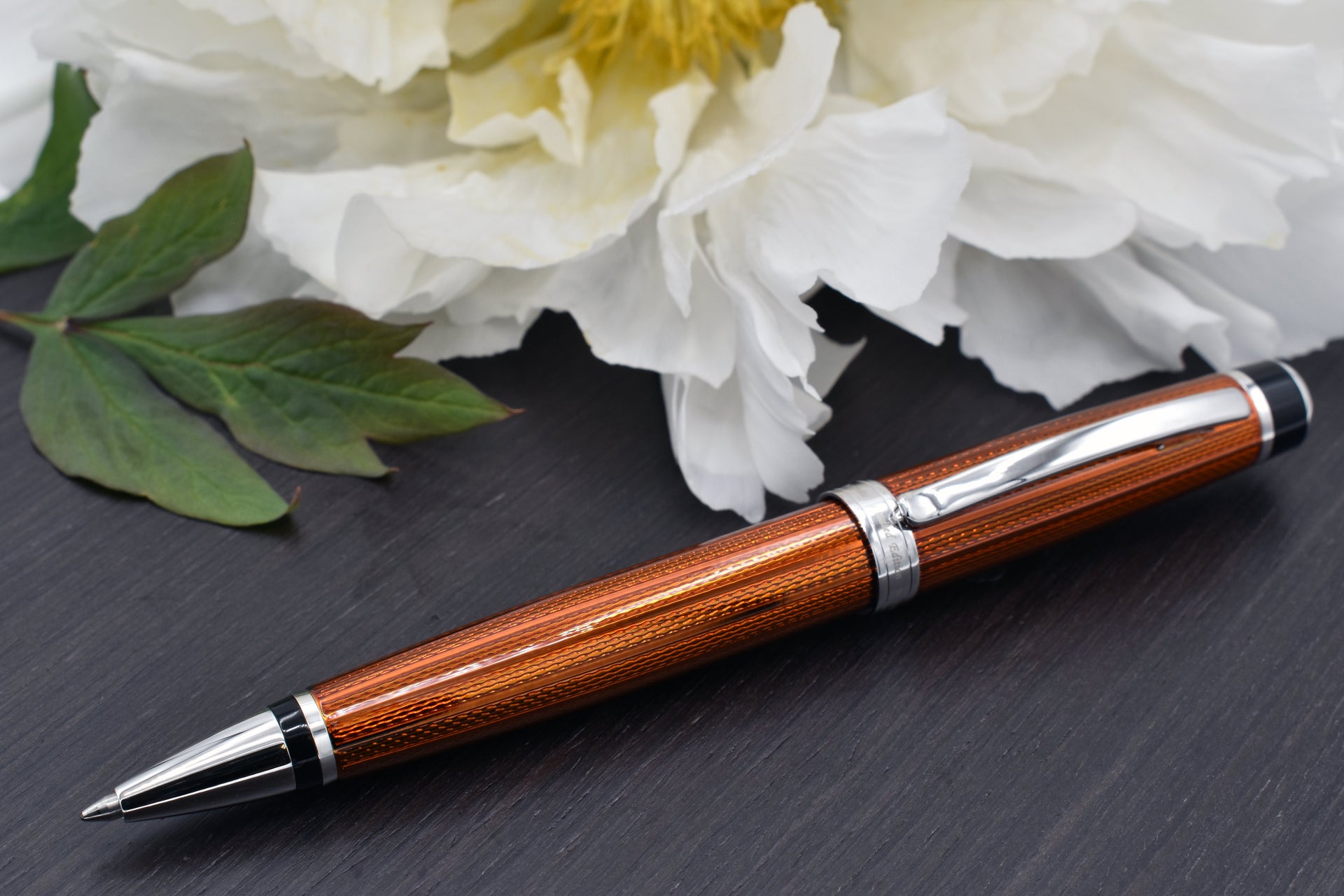 Incognito Diamond-Cut Lacquered Brass Ballpoint Pen - Sunstone Orange
