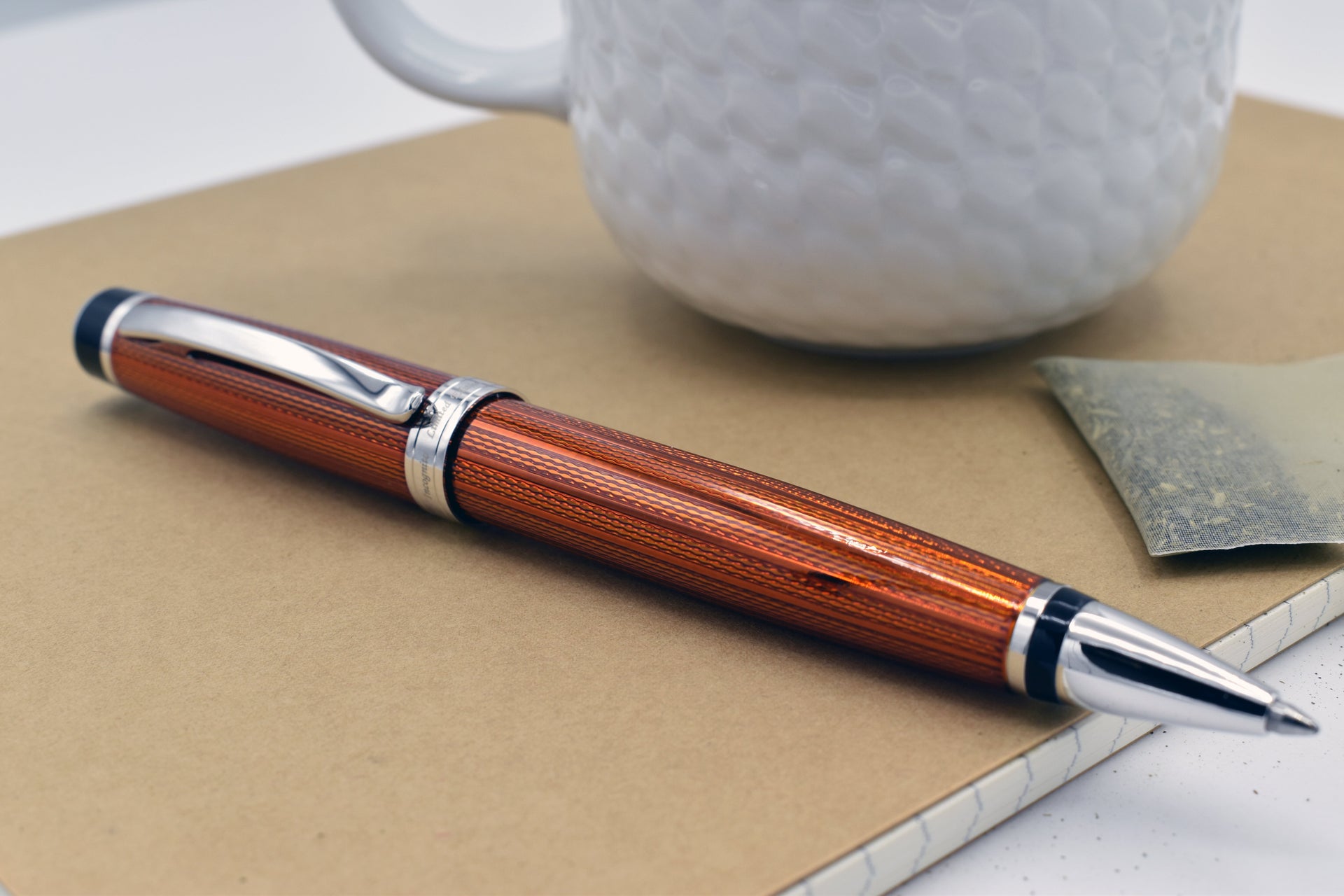 Incognito Diamond-Cut Lacquered Brass Ballpoint Pen - Sunstone Orange