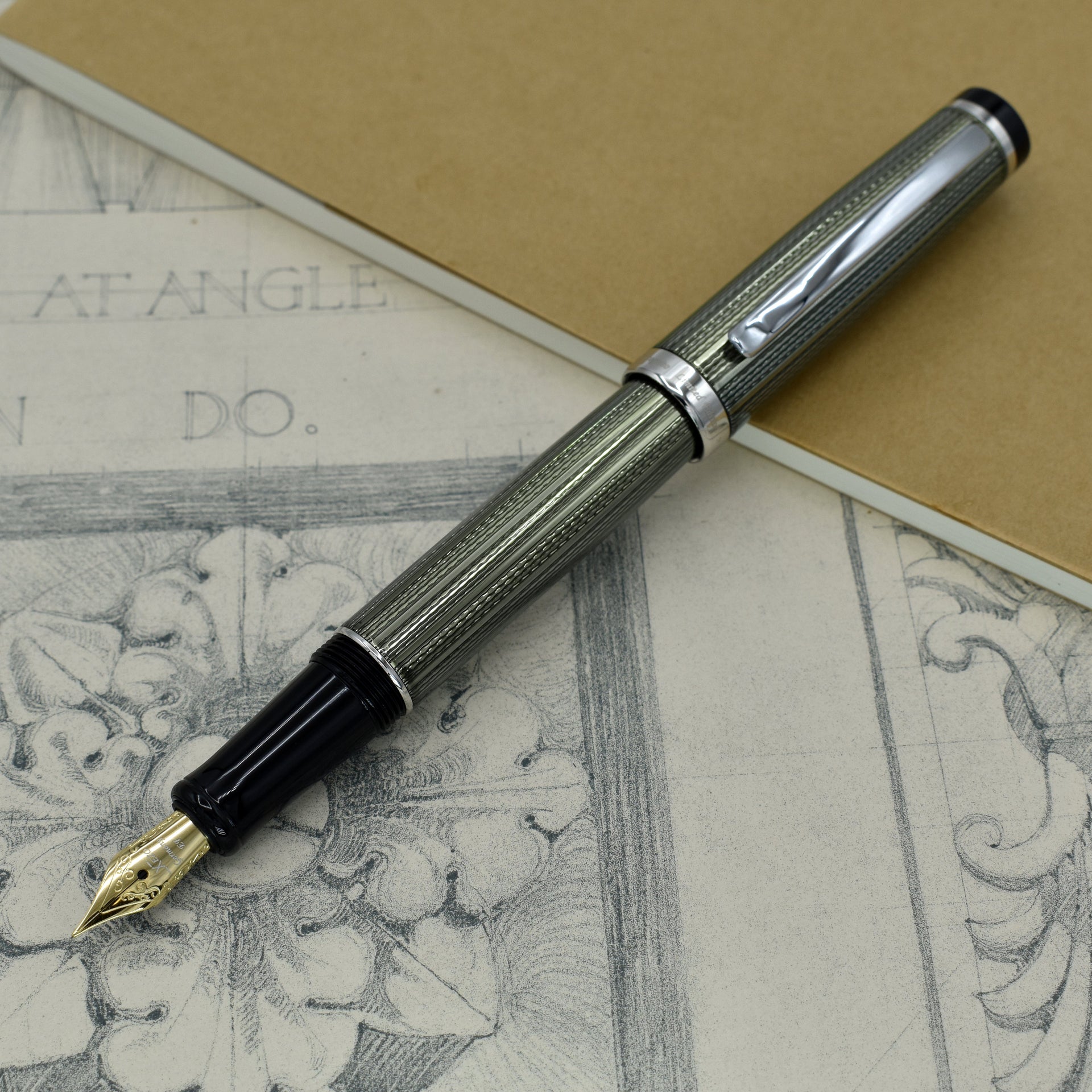 Xezo Incognito™ Diamond-Cut Lacquered Brass Fountain Pen (Extra Fine Nib) - Zinc Green