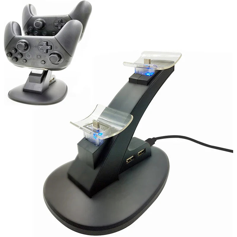 LED Light Indicator Dual USB Controller Charger Charging Dock Station Stand Cradle for Nintend Switch Pro Controller NS Gamepad