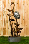 Flamingo with Leaves In Pail-Metal Weather Resistant Floor Fountain