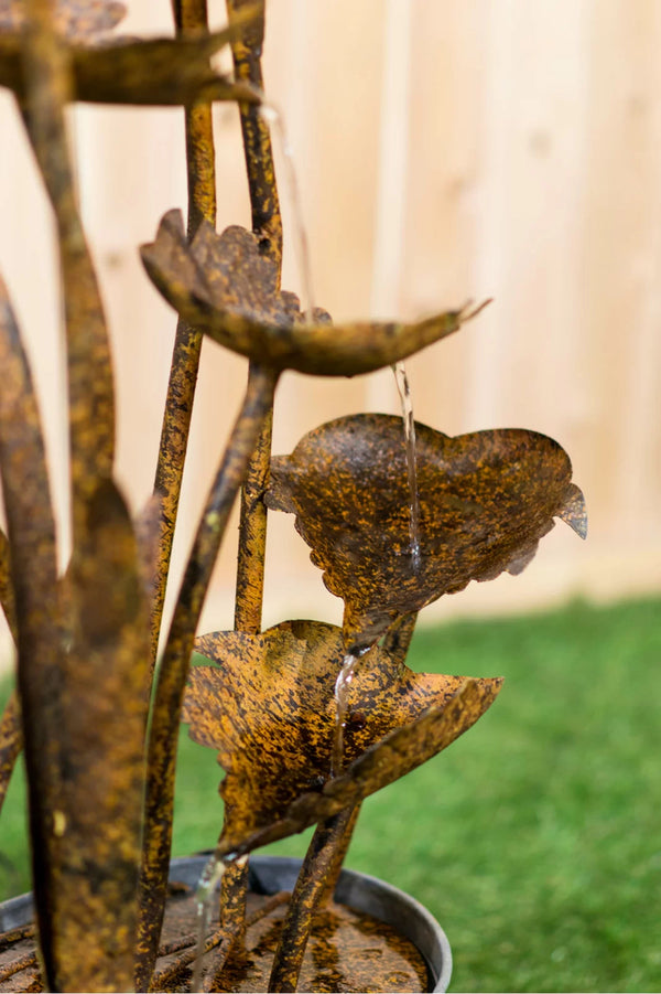 Flamingo with Leaves In Pail-Metal Weather Resistant Floor Fountain - Gifts for You 'n Me