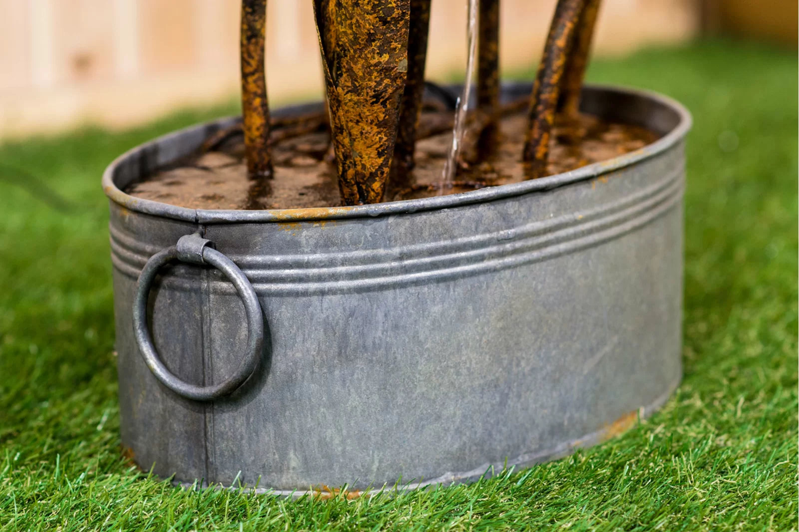 Flamingo with Leaves In Pail-Metal Weather Resistant Floor Fountain