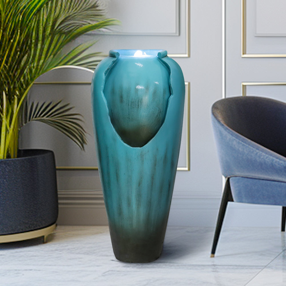 Resin Glazed Cutout Urn Outdoor Water Fountain 30 Inch