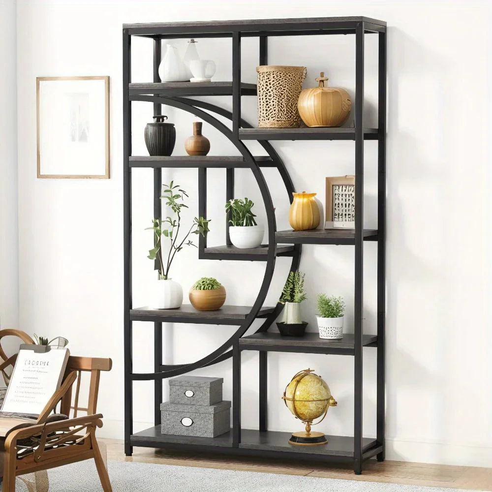 Industrial Metal 5 Tier Bookcase, Freestanding Bookshelf with Open Storage Shelves
