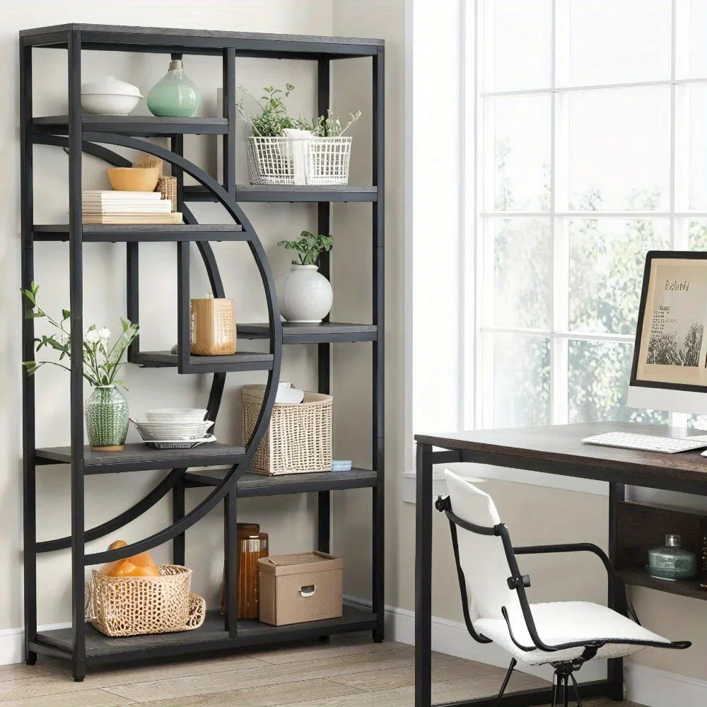 Industrial Metal 5 Tier Bookcase, Freestanding Bookshelf with Open Storage Shelves
