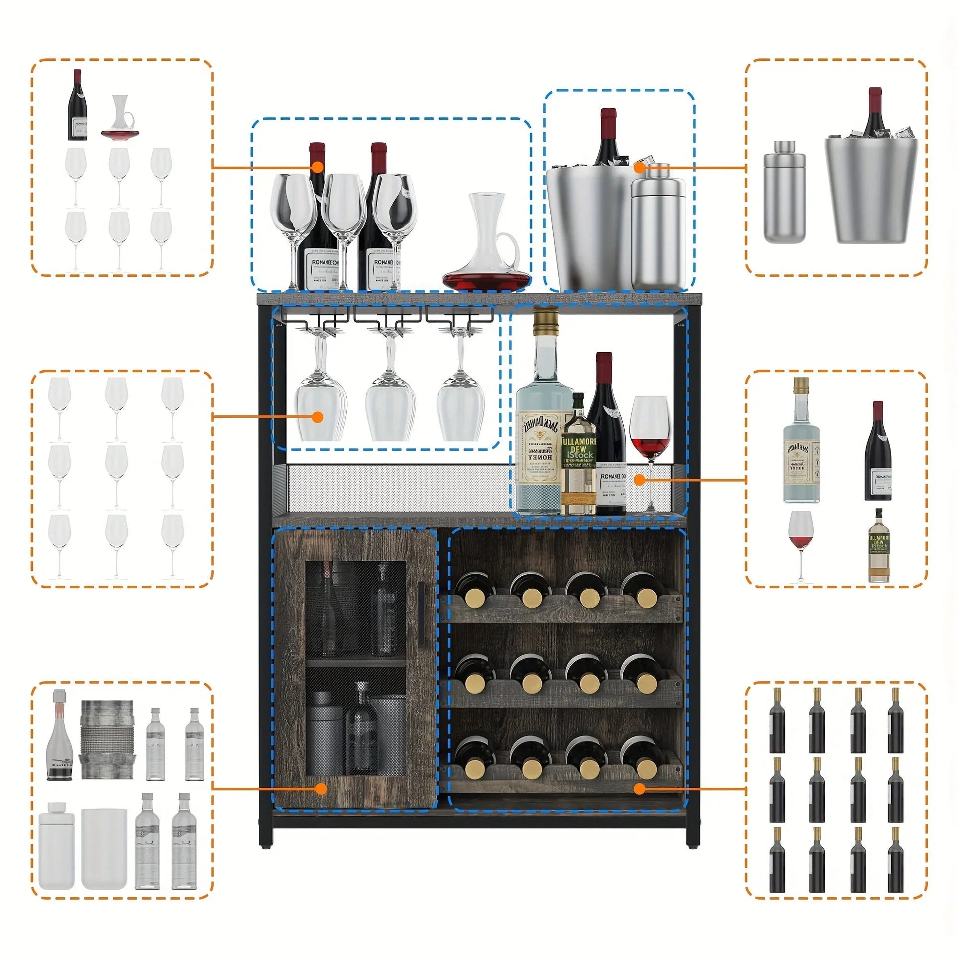Industrial Metal Sideboard Buffet Cabinet with Wine Rack