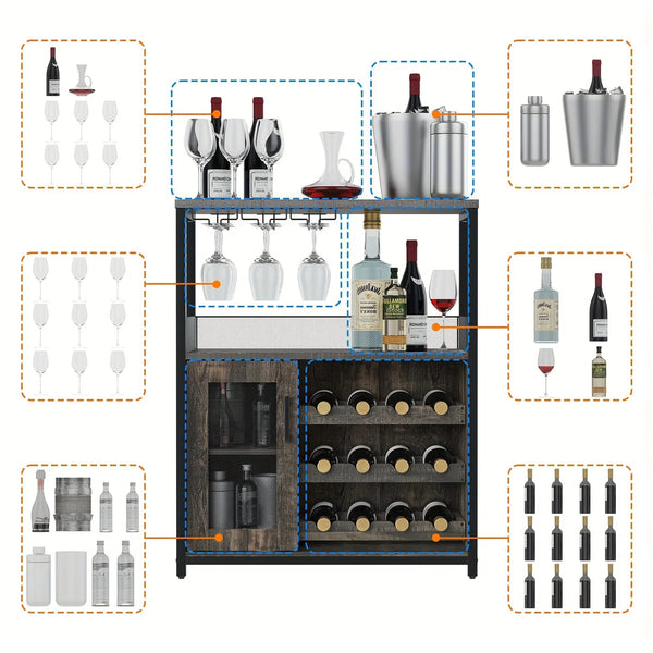 Industrial Metal Sideboard Buffet Cabinet with Wine Rack