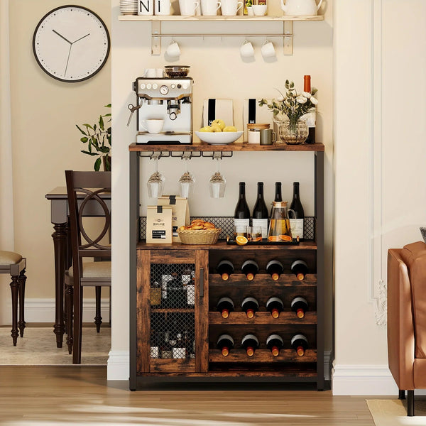 Industrial Metal Sideboard Buffet Cabinet with Wine Rack