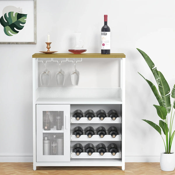 Industrial Metal Sideboard Buffet Cabinet with Wine Rack