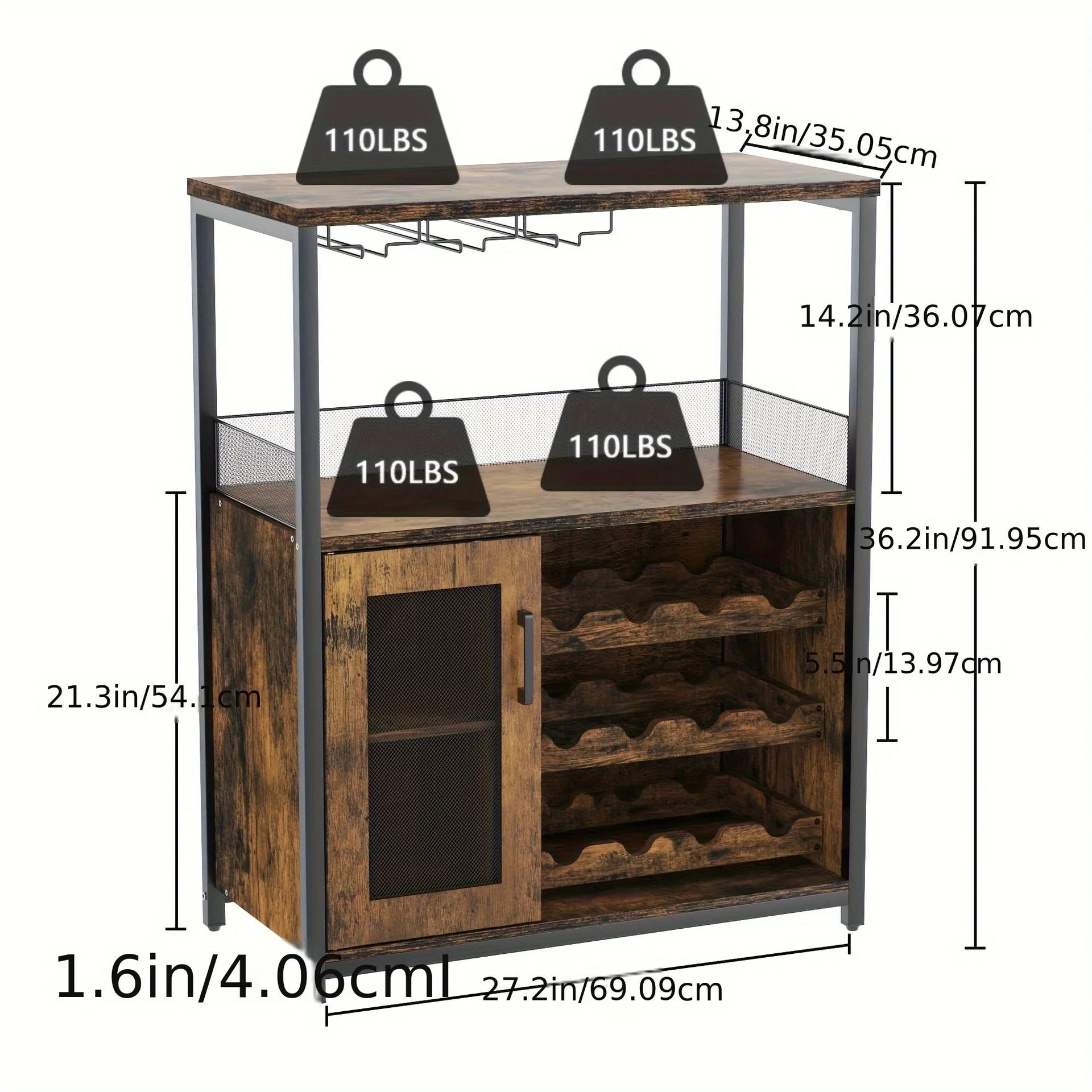 Industrial Metal Sideboard Buffet Cabinet with Wine Rack