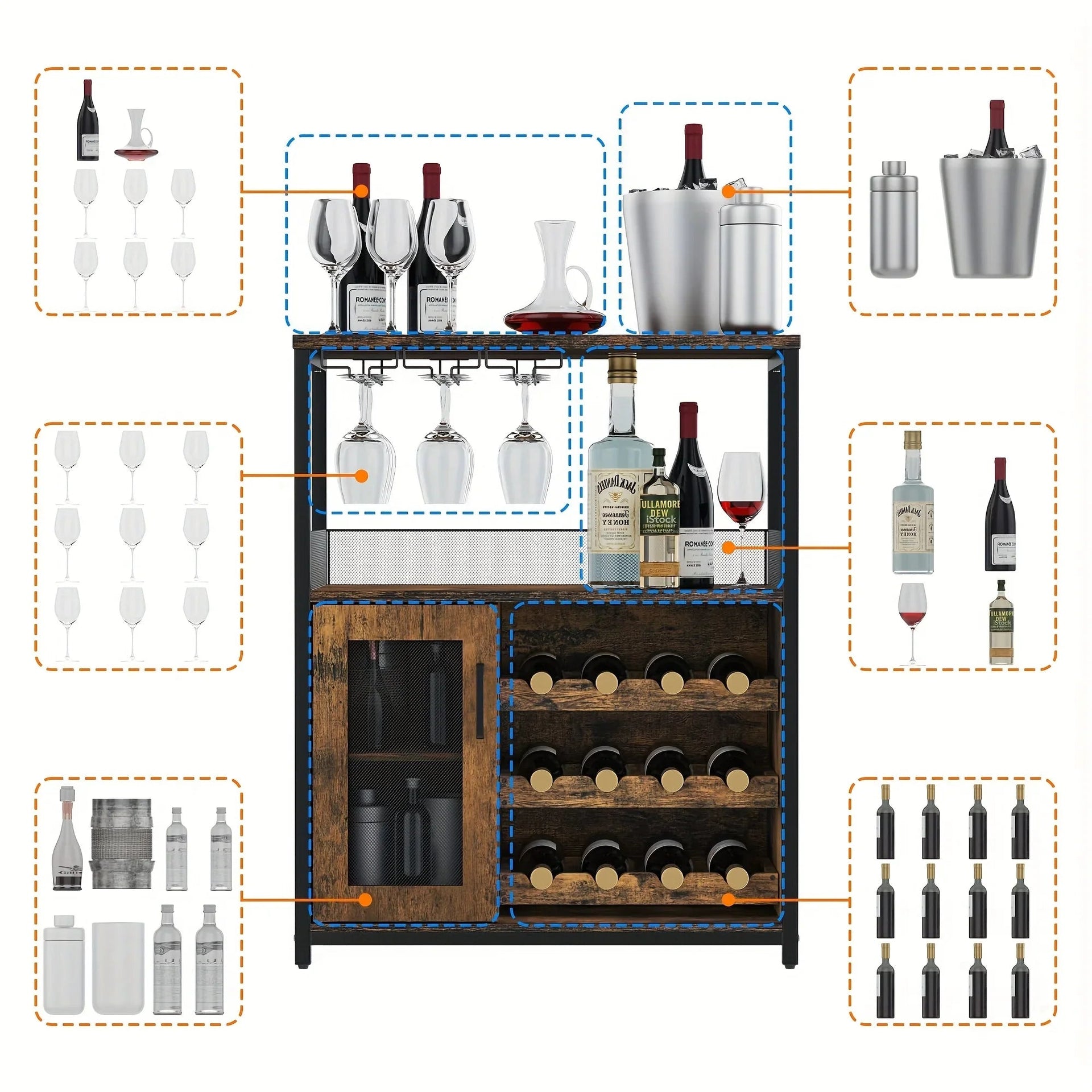Industrial Metal Sideboard Buffet Cabinet with Wine Rack