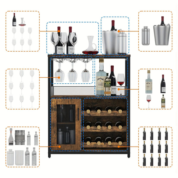 Industrial Metal Sideboard Buffet Cabinet with Wine Rack