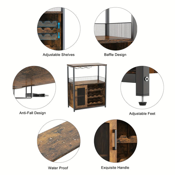 Industrial Metal Sideboard Buffet Cabinet with Wine Rack
