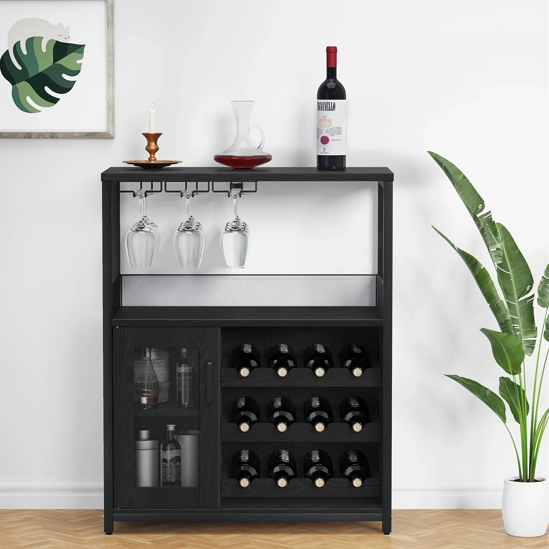 Industrial Metal Sideboard Buffet Cabinet with Wine Rack