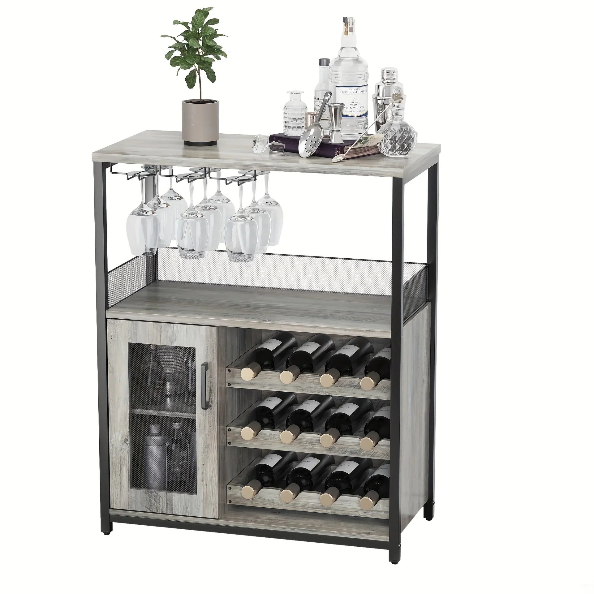 Industrial Metal Sideboard Buffet Cabinet with Wine Rack