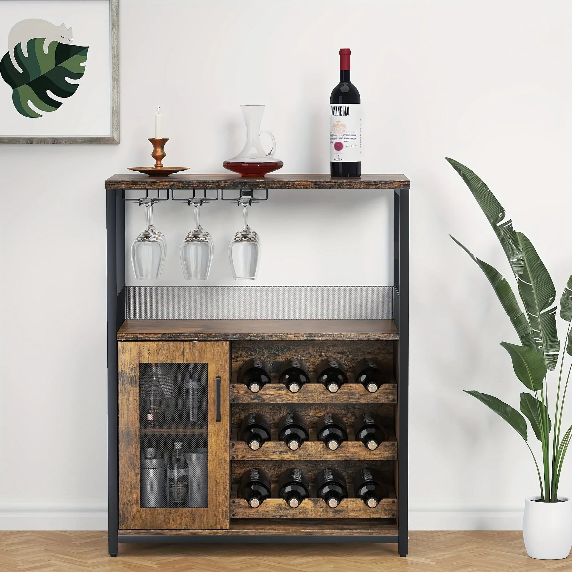 Industrial Metal Sideboard Buffet Cabinet with Wine Rack