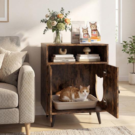 Industrial Cat Litter Box Enclosure with Entry and Open Compartment-Brown