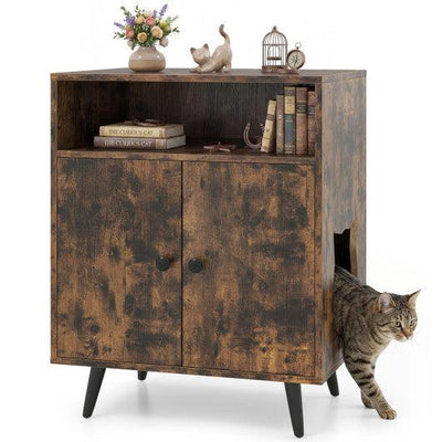 Industrial Cat Litter Box Enclosure with Entry and Open Compartment-Brown